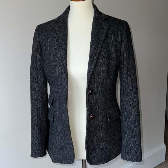 J.Crew Jacket/Blazer Size 2 Black/White/Gray w/ Leather Buttons - Picture 7 of 16